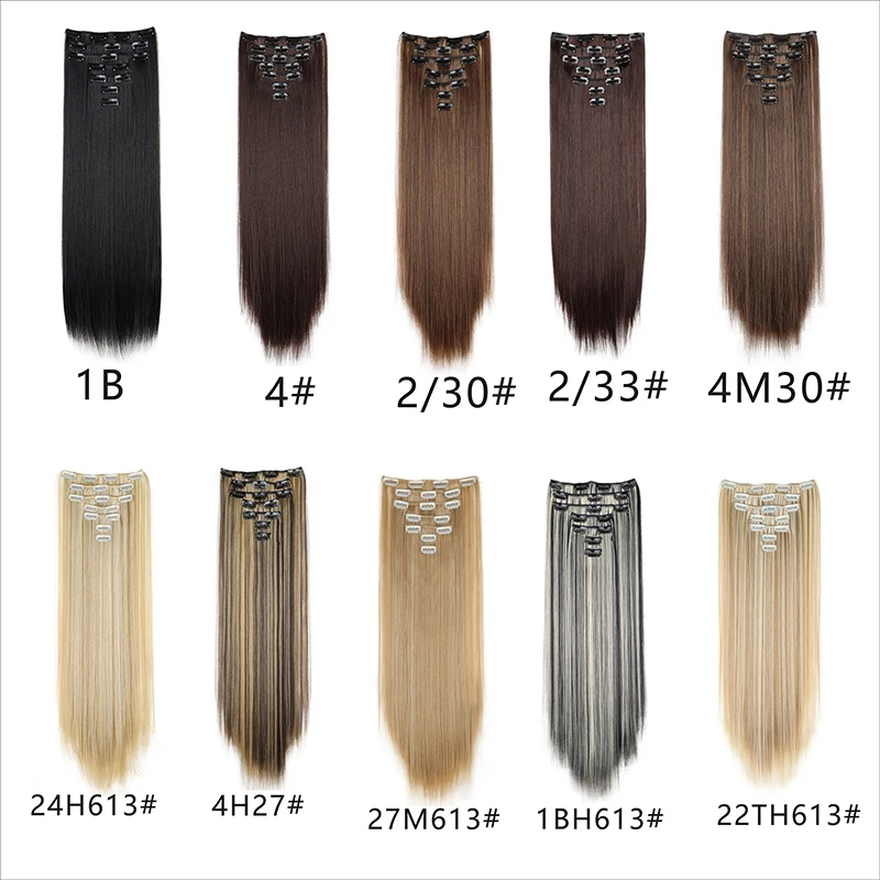 สังเคราะห์ 7 ชิ้น/เซ็ตคลิปในส่วนขยายของผมธรรมชาติต่อผมนุ่ม 24 นิ้วพรีเมี่ยมยาวตรง Hairpieces สําหรับผู้หญิง