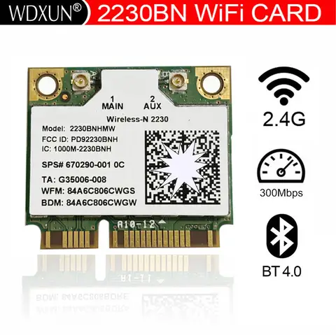 무선-N2230 2230 2230BN 2230BNHMW 2230N 하프 미니 PCI-E 300Mbps+블루투스 4.0 무선 Wlan Wifi 카드
