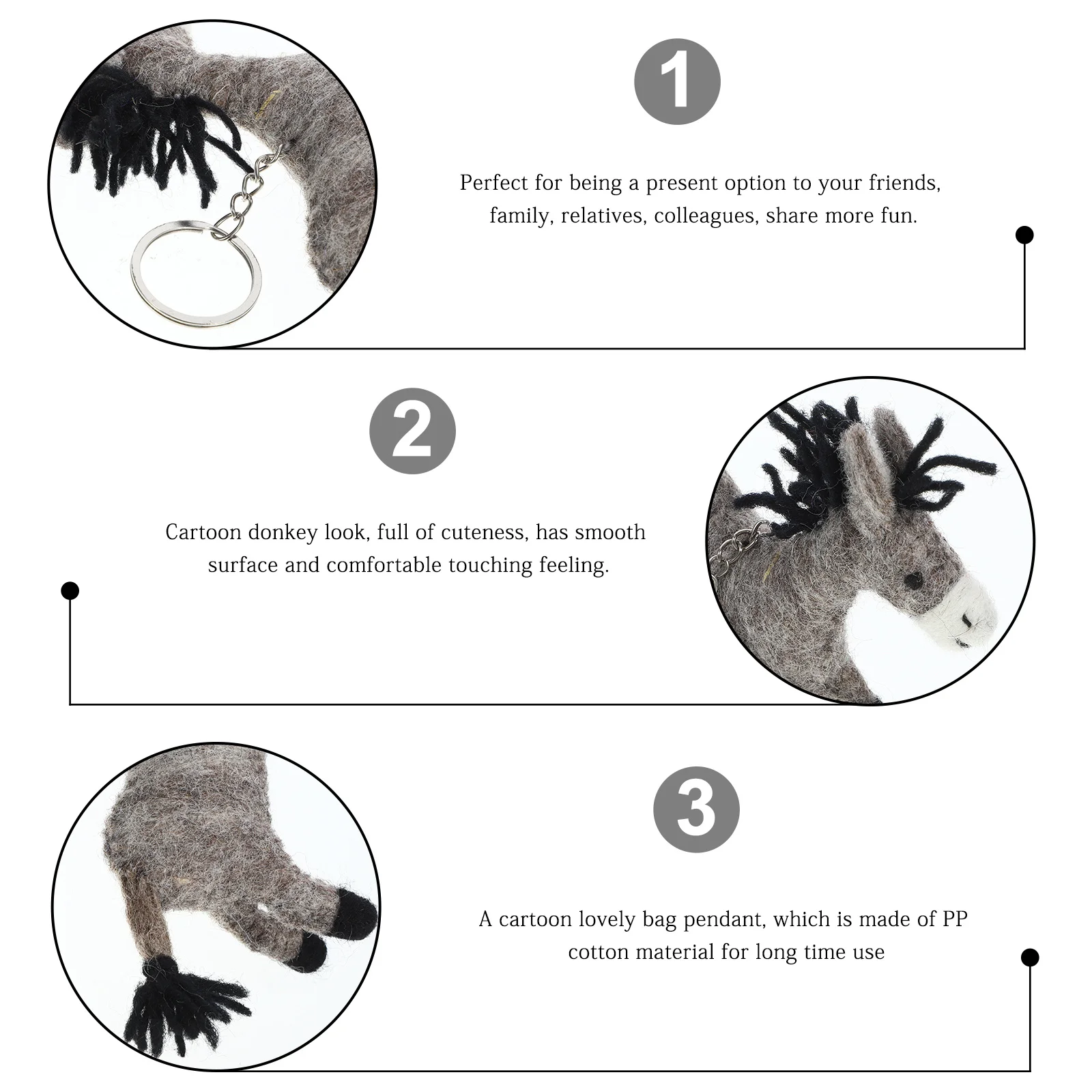 

1pc Soft Donkey Wool Felt Keychain Stuffed Animal Hanging Charm Bag Decoration Pendant Cute Diy Gift For Birthday Christmas