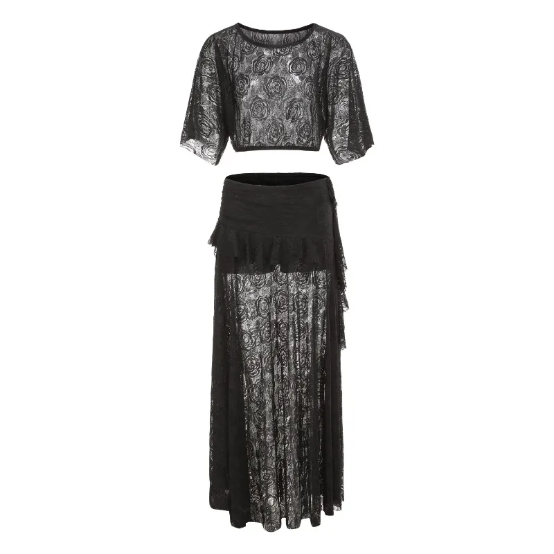 Costumi di danza del ventre personalizzati Set di pizzo Abito da pratica di danza sexy Abbigliamento da squadra Top e gonna 2 pezzi