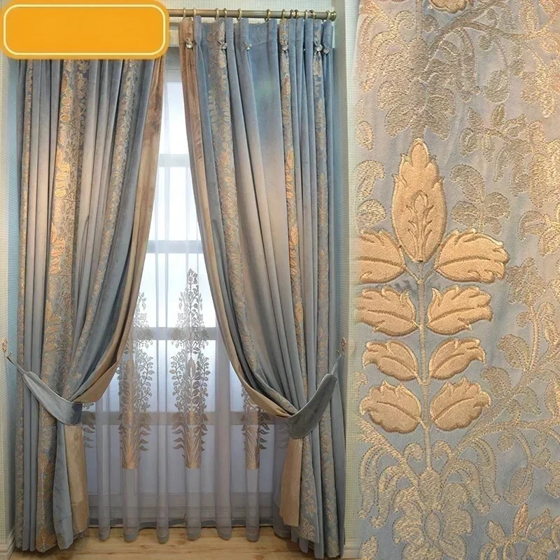 Luxury Splicing Chenille beautiful American Luxurious French Curtains for Living Room Bedroom Neo-Classical Velvet Curtains