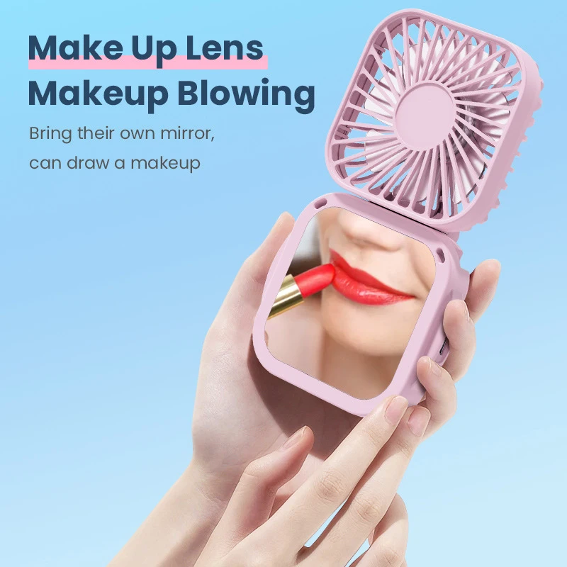 Уличный карманный вентилятор USB перезаряжаемый с косметическим зеркалом настольный квадратный бесшумный вентилятор на шею подвесной складной портативный мини-вентилятор