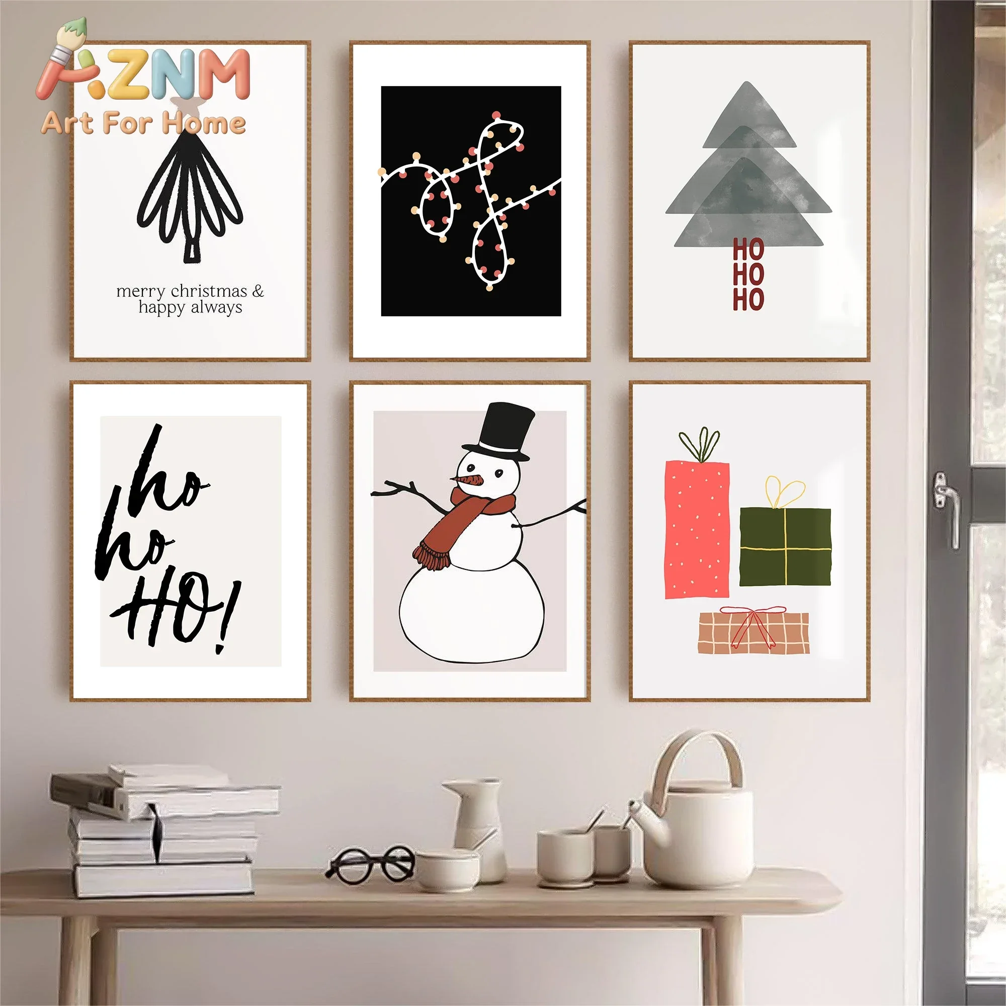 Canvas Painting Nordic Minimalism Christmas Scandi Artwork Retro Poster Wall Art Pictures Home Decor Wall Decor