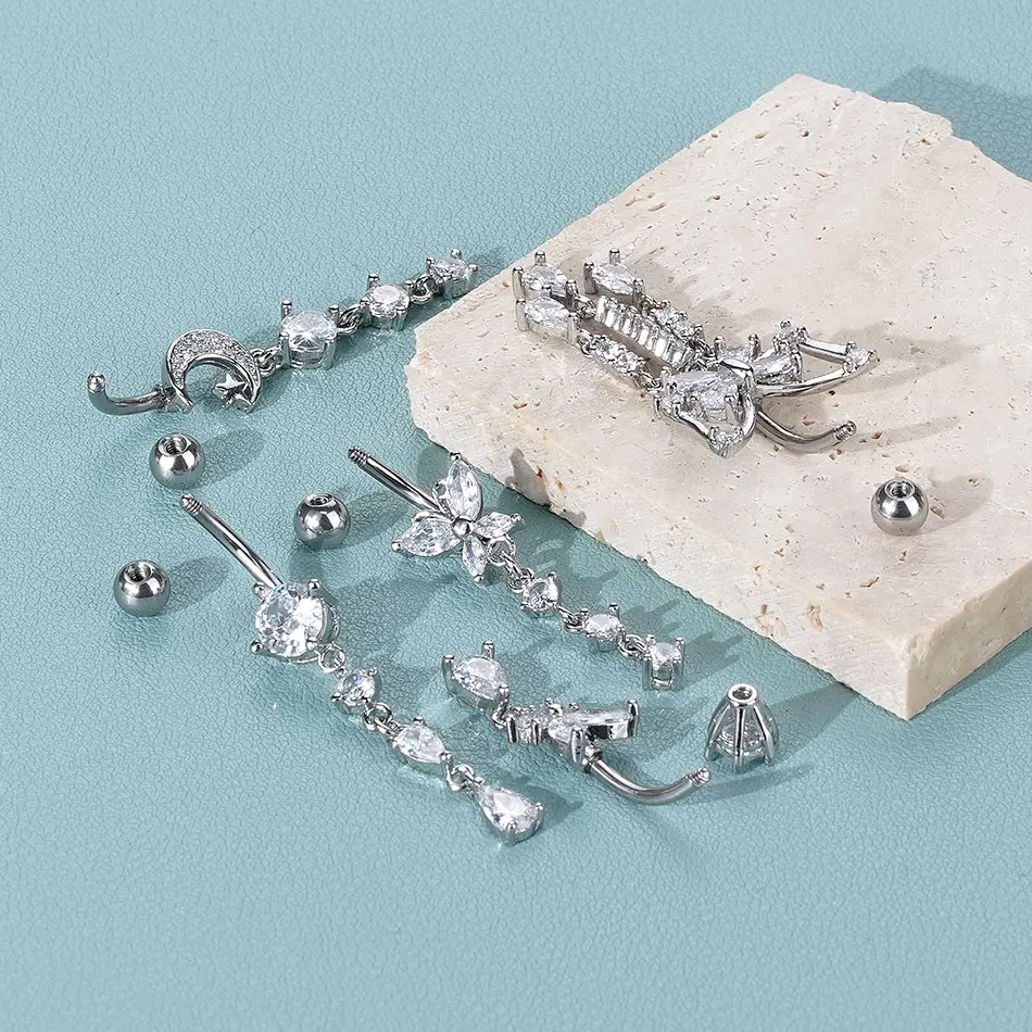 ﻿   1pc piercing de umbigo para mulheres zircão lua borboleta umbigo anel cartilagem umbigo brinco jóias piercing ombligo
