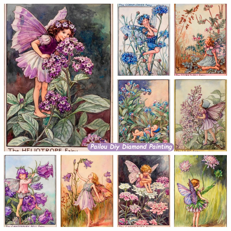 Purple Flower Fairy Spirit By Cicely Mary Barker Famous Art 5d Diamond Painting Diy Mosaic Cross Stitch Handwork Home Decor