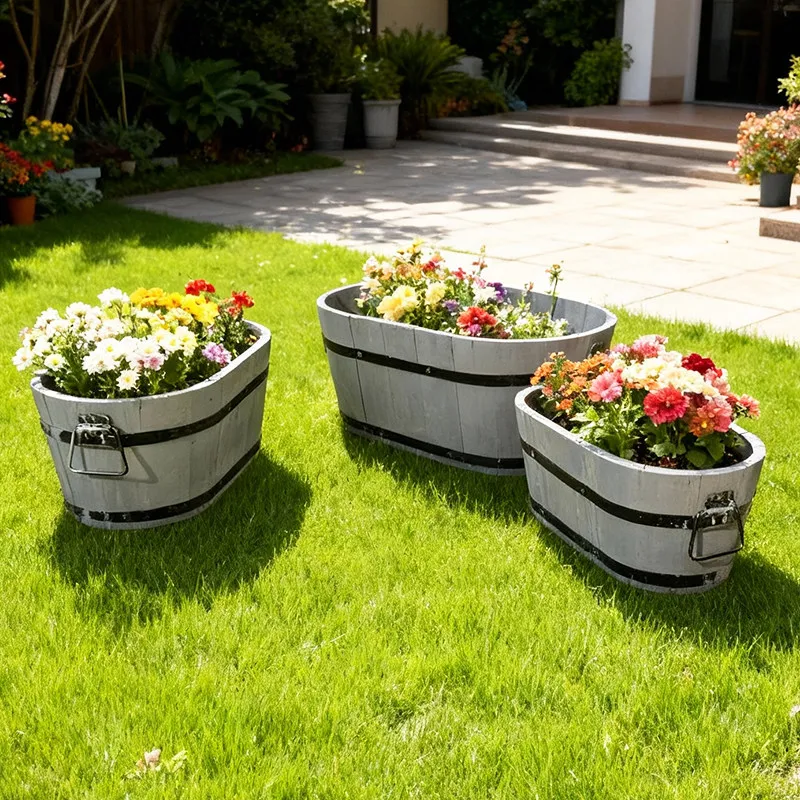 Outdoor preservative wood flower pot Solid wood Garden planting Terrace Garden B store Decorative flower Round