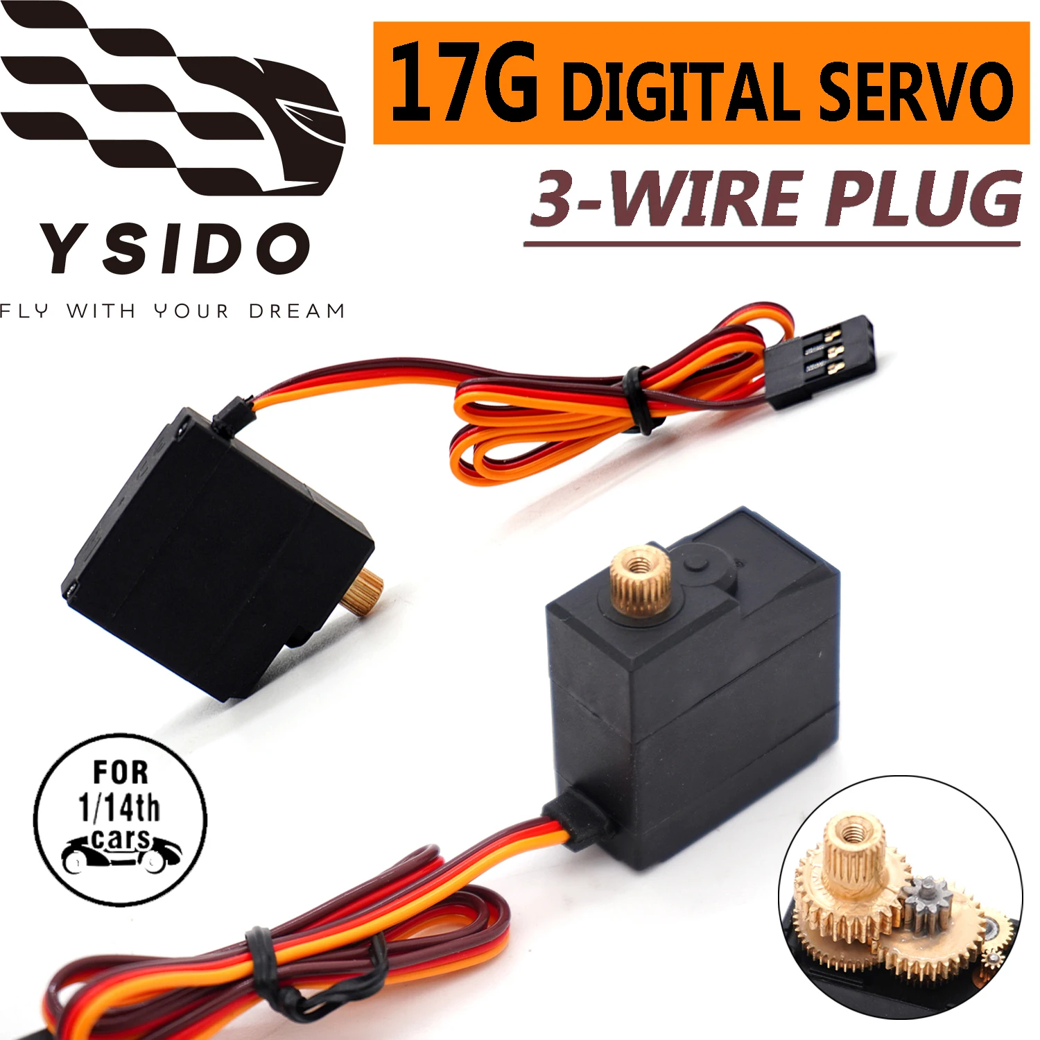 

YSIDO 17G Digital Servo 3-Wire Plug Reverse Rotation Metal Gear Servo for 1/14 Hyper-Go MJX 14301 14302 14303 RC Model Car Parts