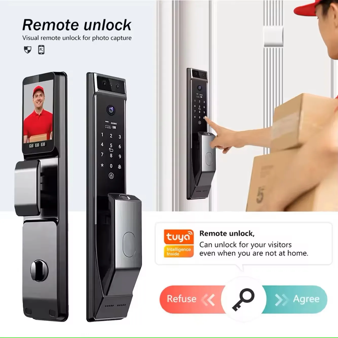 3D顔認証ロック解除機能付きデジタルドアロック、カメラ、指紋、パスワード、キーレス電子ドアロック