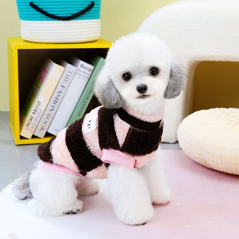 Hundekleidung Winter Gestreifter Herbst-Fleece-Hundemantel Warme Haustierweste Katzenbekleidung Chihuahua Französische Bulldogge Hundebekleidung Welpen-Pullover – Detail 14
