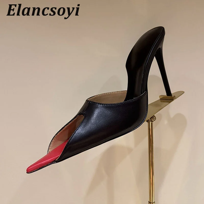 High Heels slippers Women's Genuine Leather Pointed Toe Thin Heels Lazy Sandalias Summer Fashion Party Banquet Shoes 2026