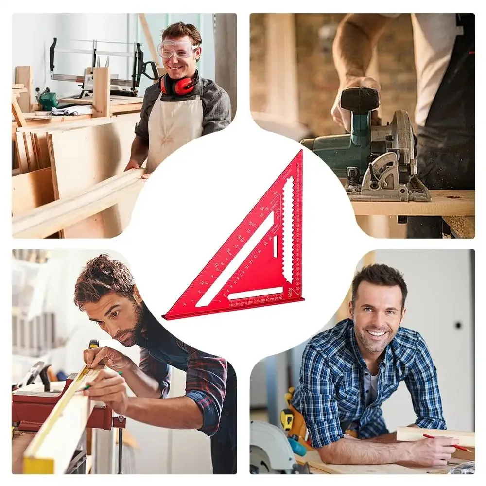 مسطرة مثلثة لأعمال النجارة من سبائك الألومنيوم عالية الدقة مقاس 7 بوصة/12 بوصة مع منقلة زاوية قائمة ومقياس وضع العلامات المحمول