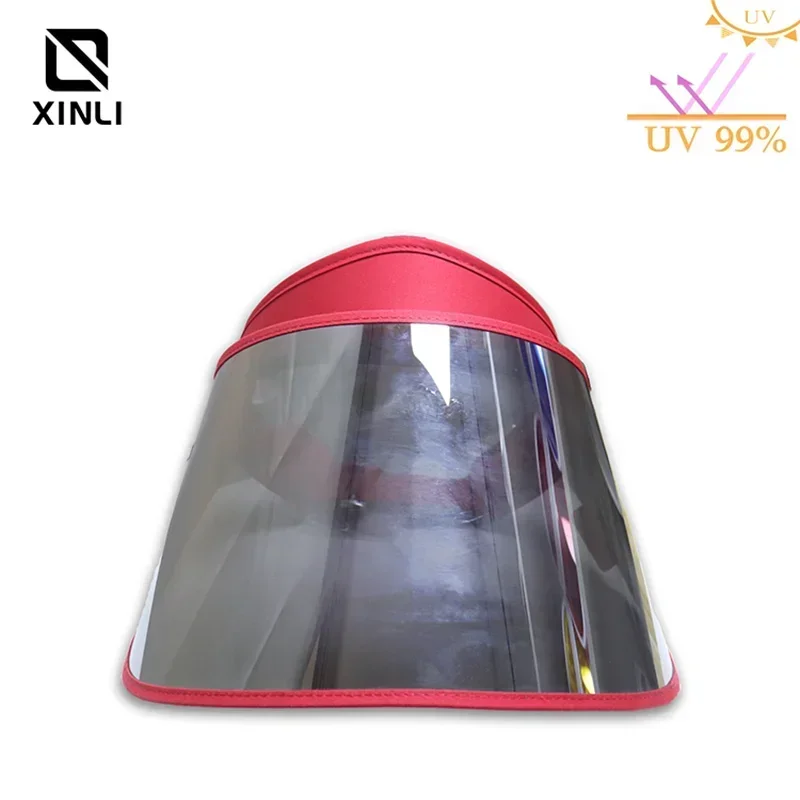 Outdoor UV Protection Sun Visor Hat Red Headband with Silver Lenses Plastic PVC Empty Top Hats Sport Golf Caps for Men and Women