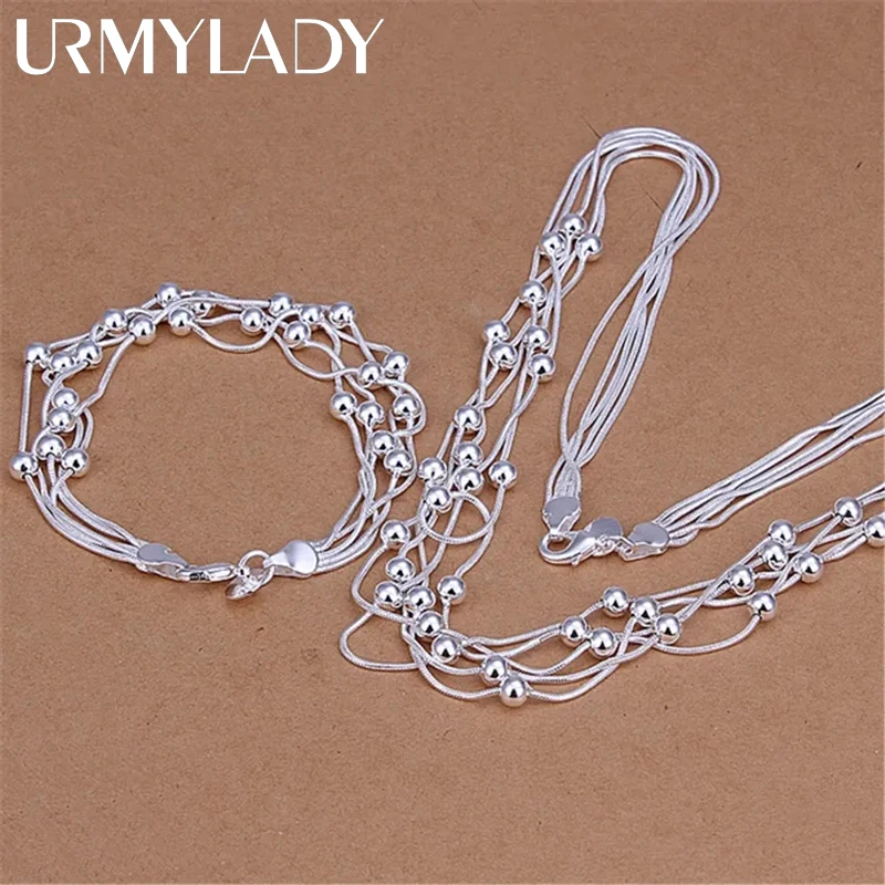 

925 sterling Silver classic five chain beads Bracelet necklace Jewelry sets for women men Fashion Party Gift wedding accessories