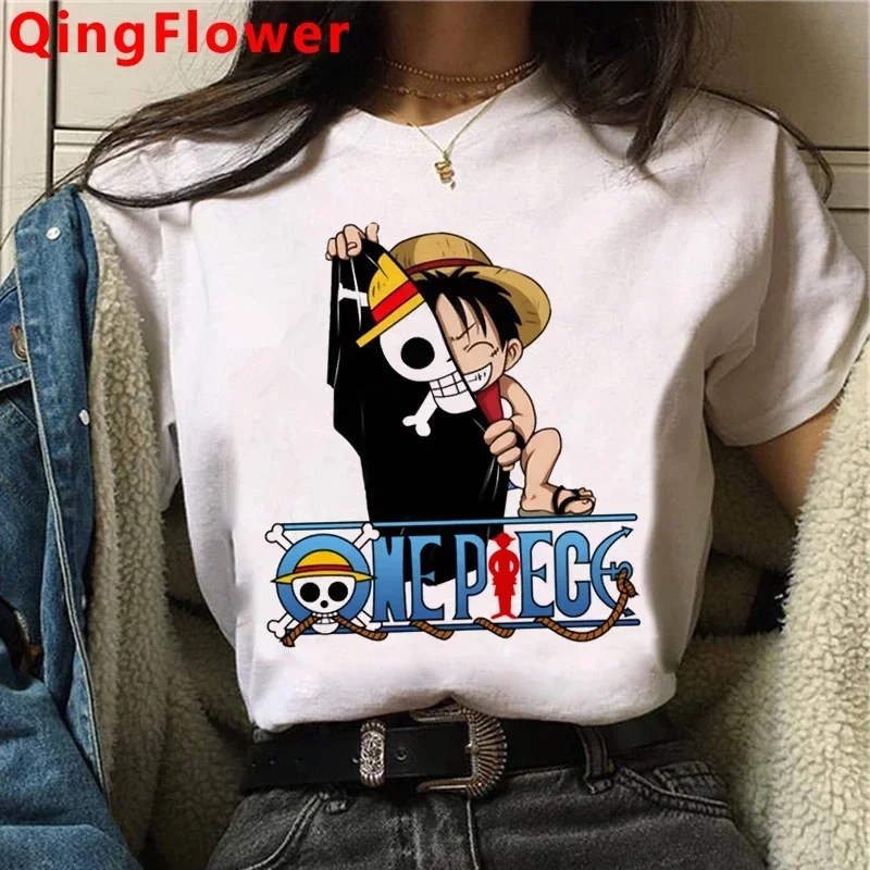 One Piece Luffy Zoro Clothes Female Streetwear Couple Clothes Aesthetic Graphic Tees Women Top Tees White T Shirt Streetwear