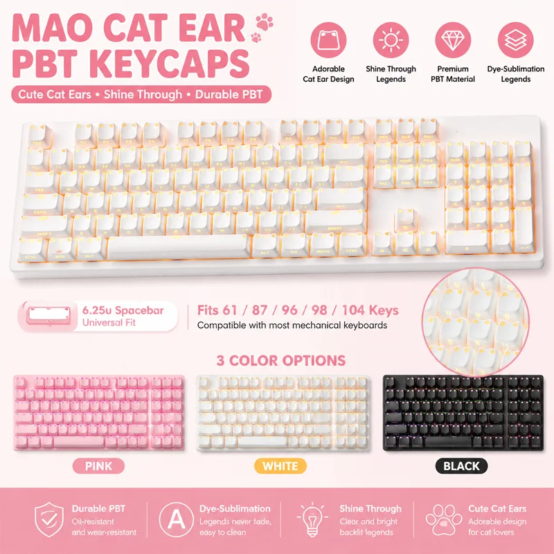Custom Keycaps - 113 Key MAO Cute Cat Ear