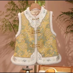 Winter chinese padded with cotton vest retro style stand collar sleeveless waistcoat chinese improved tang suit cheongsam vest