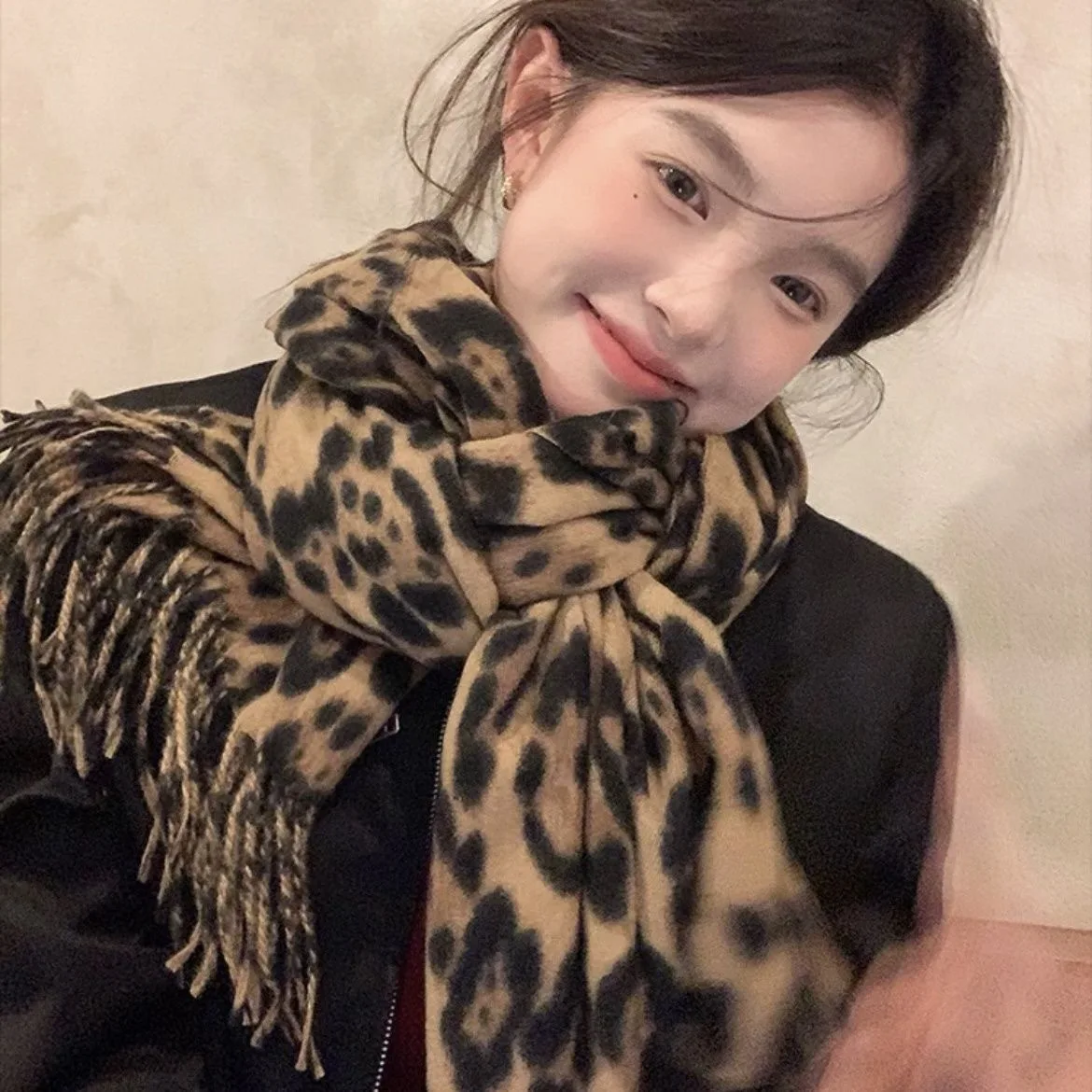 

Шикарный классический шарф с леопардовым принтом, женский осенне-зимний мягкий большой толстый шаль с бахромой из искусственного кашемира, универсальный теплый женский глушитель