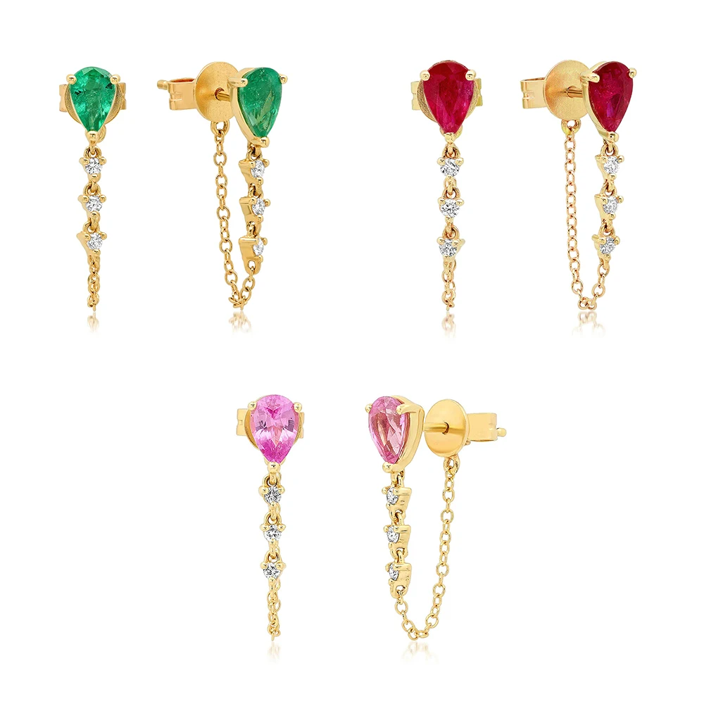 Drop Earring European and American Fashion Ins Style 925 Sterling Silver Colorful Water Drop Zircon Tassel Chain Earrings