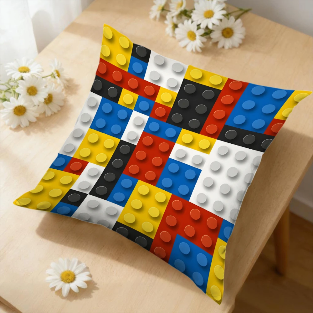 1pc Multicolor Building Blocks Cushion Cover Soft Fabric Decorative Pillowcase for Sofa Bed Living Room Home Decor