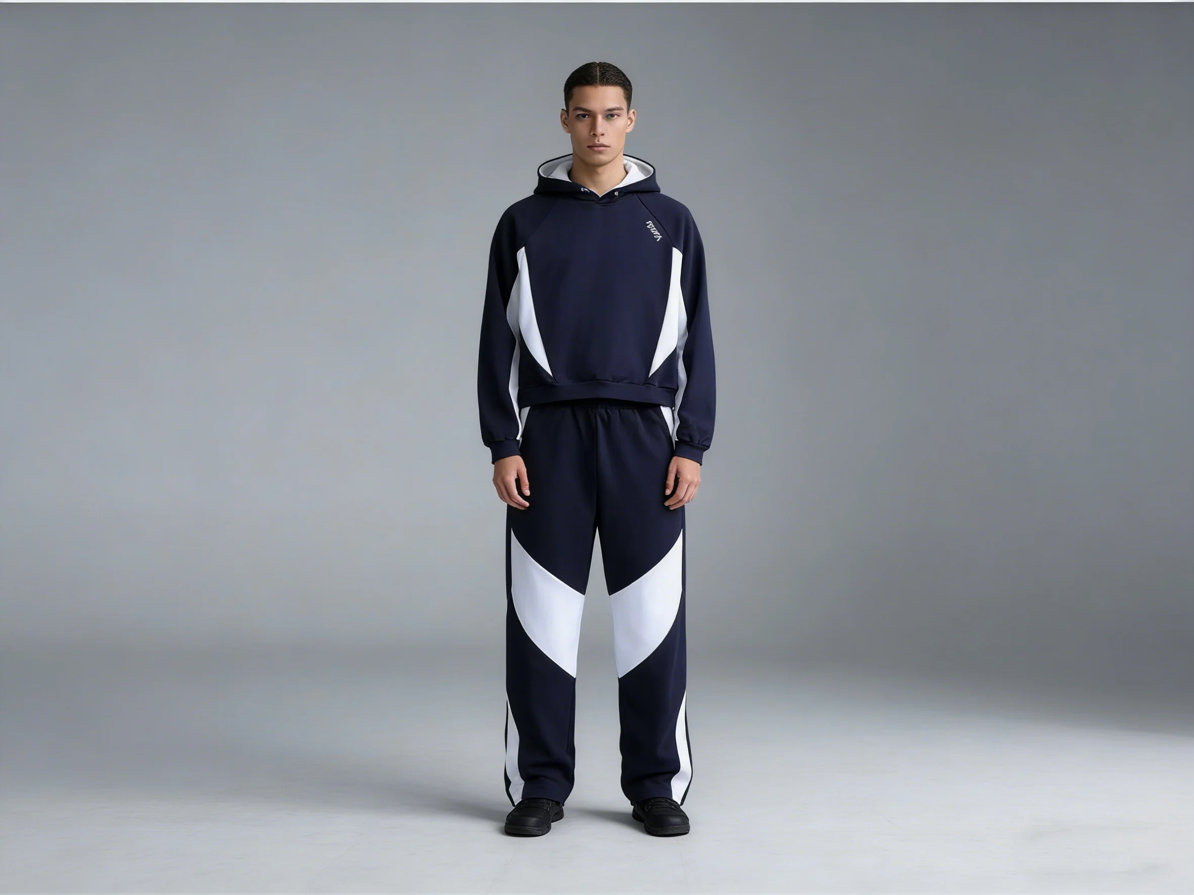 New European and American Ins Color Blocked Embroidered Personalized Hoodie Y2K Fashionable Casual Sports Style Pants Set