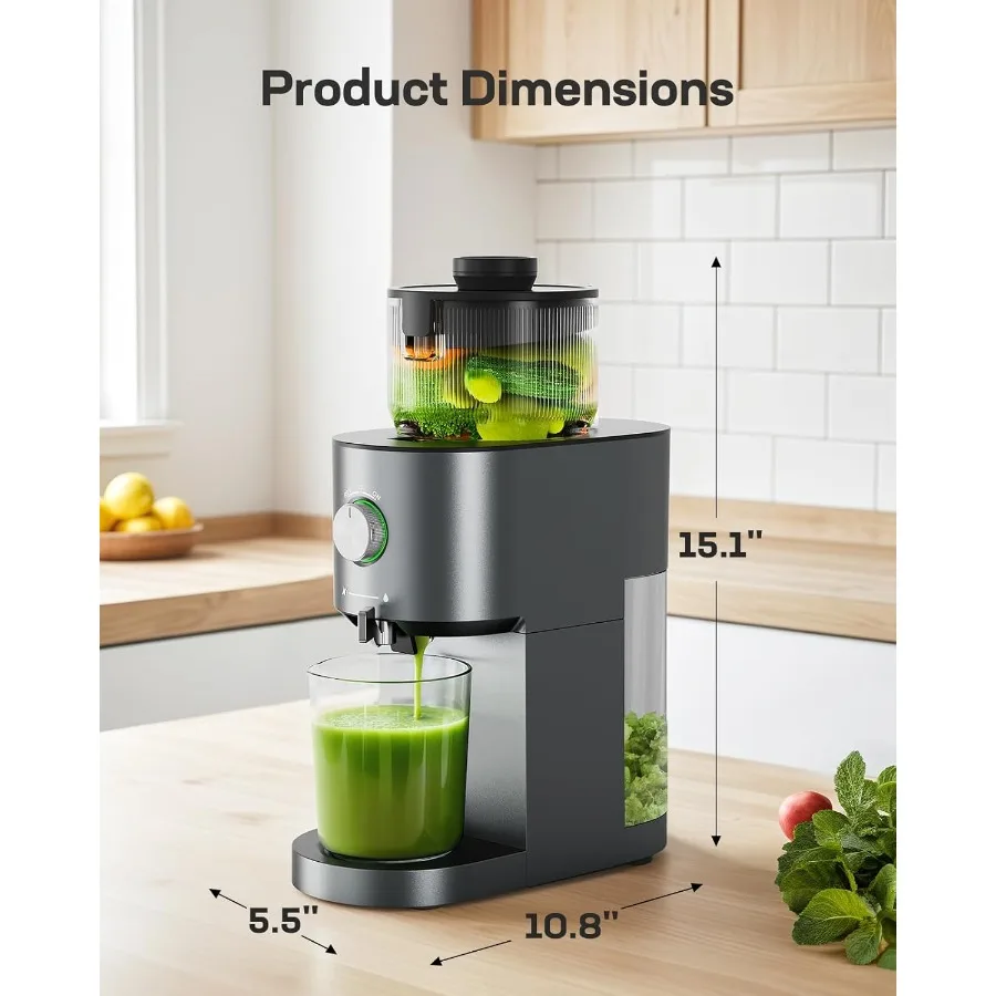 ماكينة عصير بالضغط البارد عالية الإنتاجية مع مزلق تغذية كبير 5.4 للفواكه والخضروات الكاملة سهلة التنظيف ومضغ بطيء