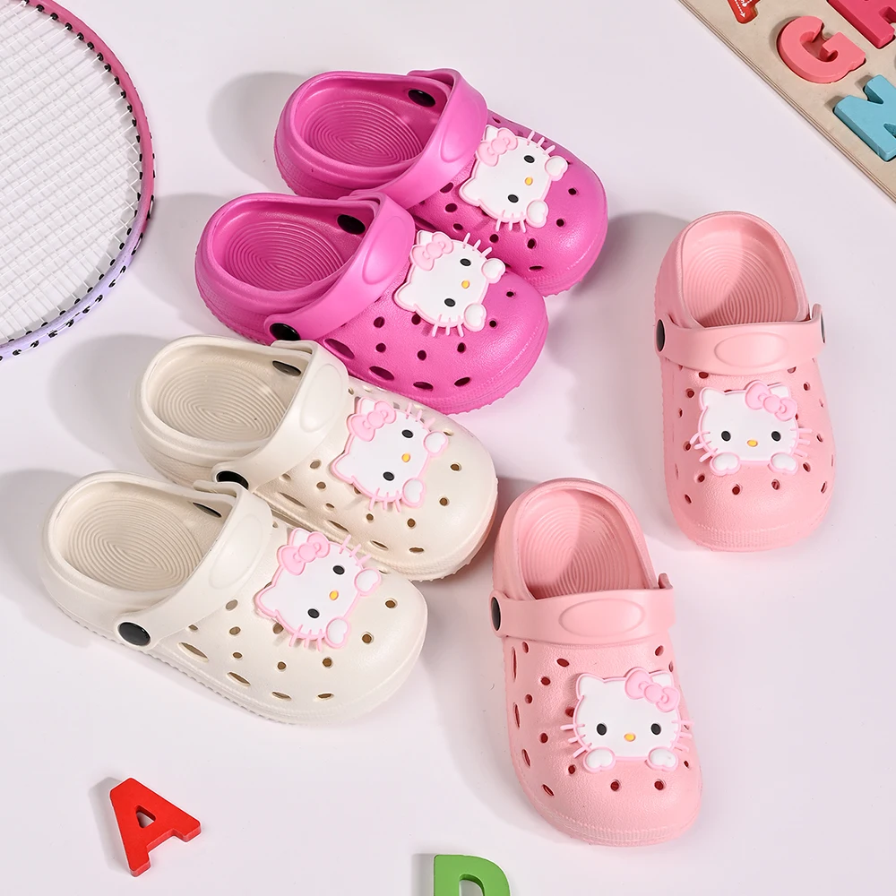 

Cute Cartoon Sanrio KT Slippers Garden Shoes For Girls Soft Sole Clogs For Baby Breathable Non-slip Indoor Outdoor Beach Sandals