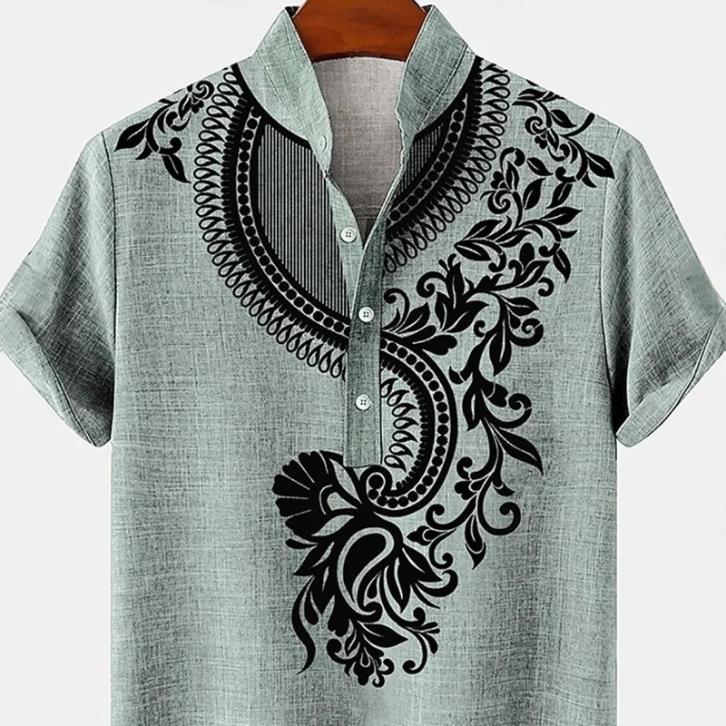 

Мужская повседневная одежда в стиле ретро ort Sve irt с летним трендовым принтом и небольшим воротником, дышащая свободная посадка с цветочным узором