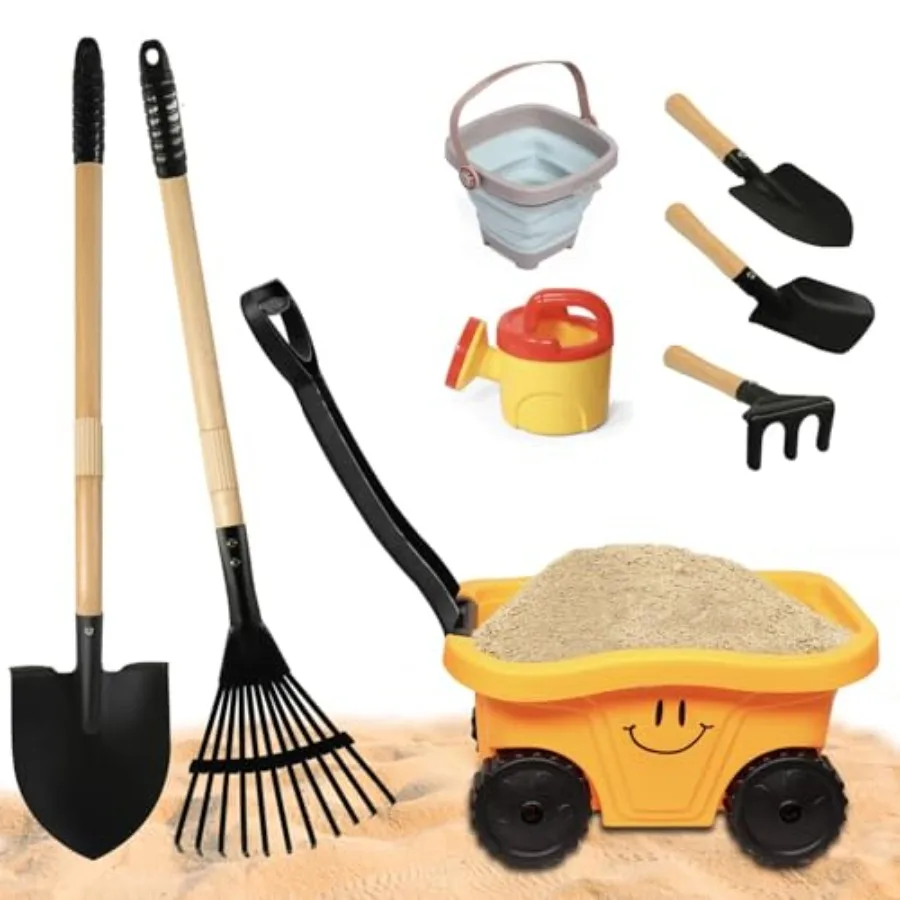 

Детский садовый набор: тачка, грабли и лопатка для копания, садовые инструменты и оборудование для двора, улицы, песочницы, летних игр
