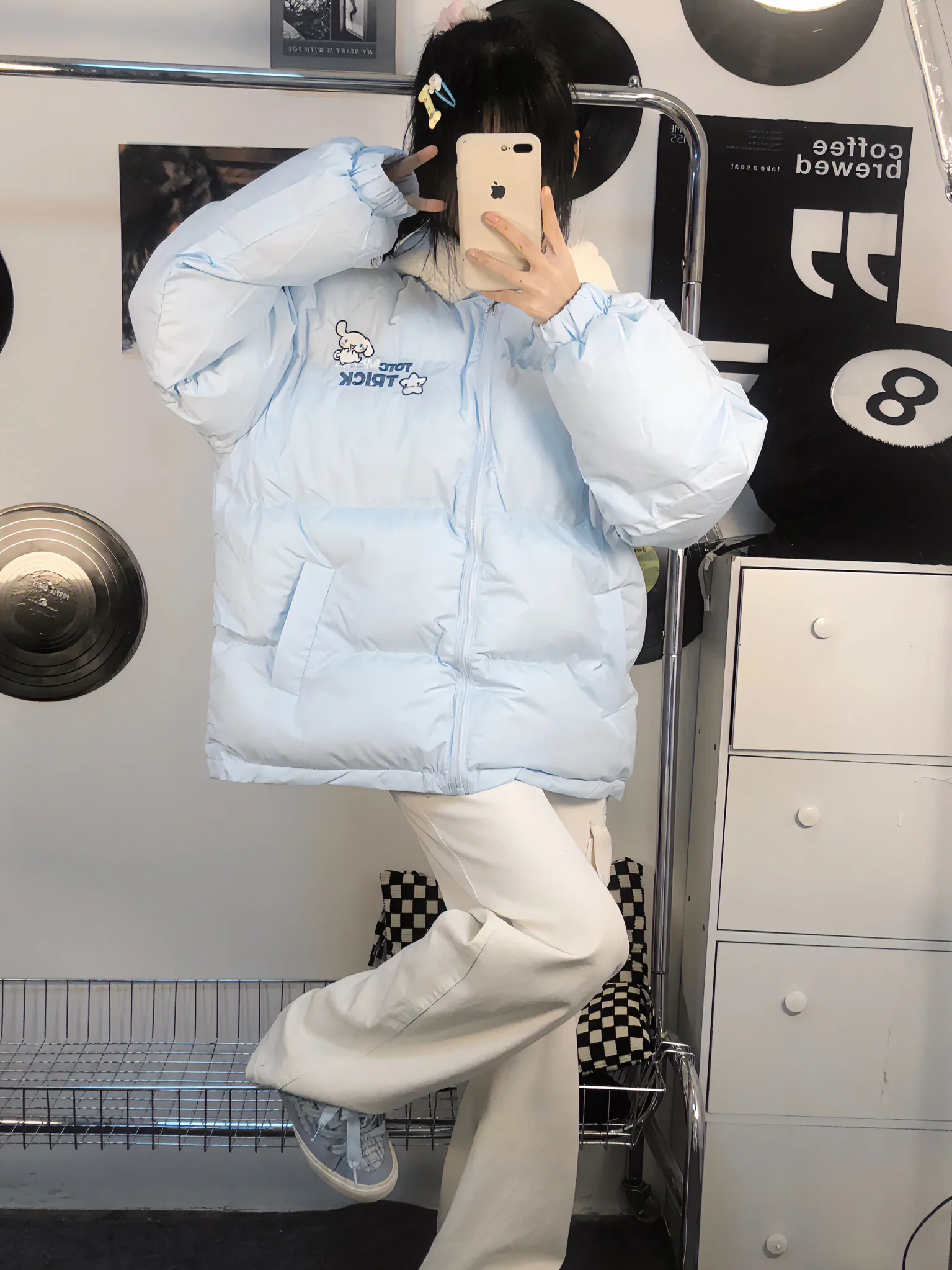 الشتاء سينامورول المرأة مقنعين أسفل سترة الكرتون الملابس القطنية أنيمي التطريز رشاقته معطف دافئ لطيف الترفيه معطف فضفاض #4