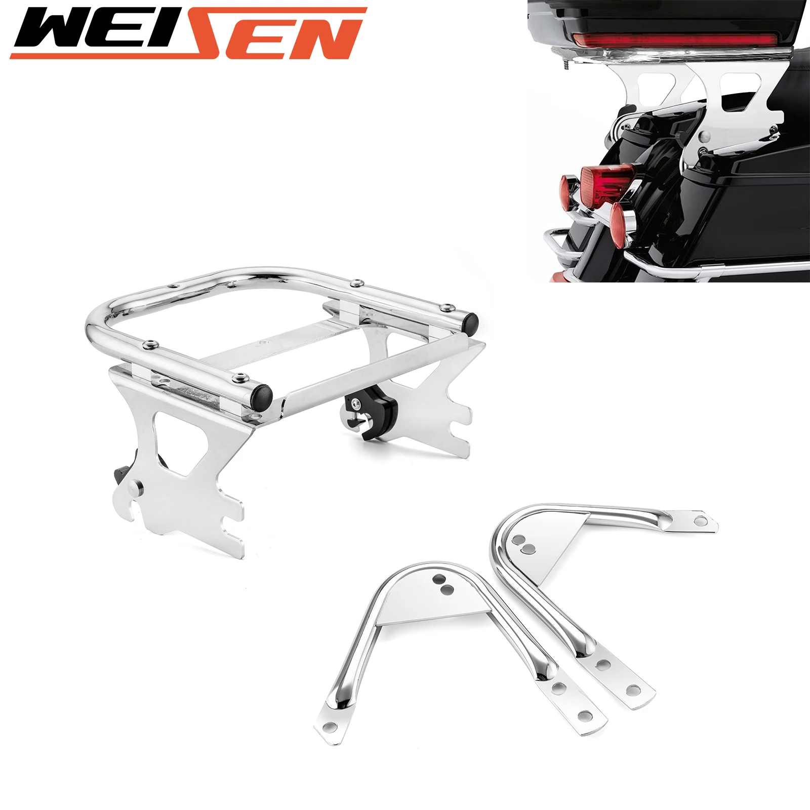 Motorcycle Detachables Two-Up Tour-Pak Mounting Rack Luggage Rack Docking Hardware Kit for 1997-2008 Harley Touring Road King