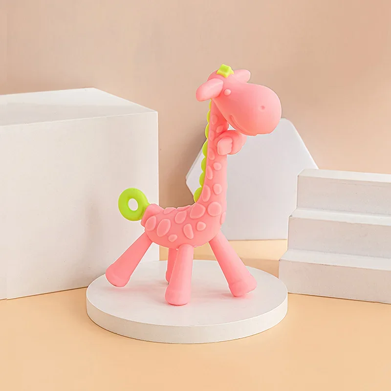 1 Pcs 아기 Teether 장난감 훈련 그립 강도 아기 씹는 장난감 귀여운 기린 실리콘 신생아 건강 어금니 씹는 액세서리