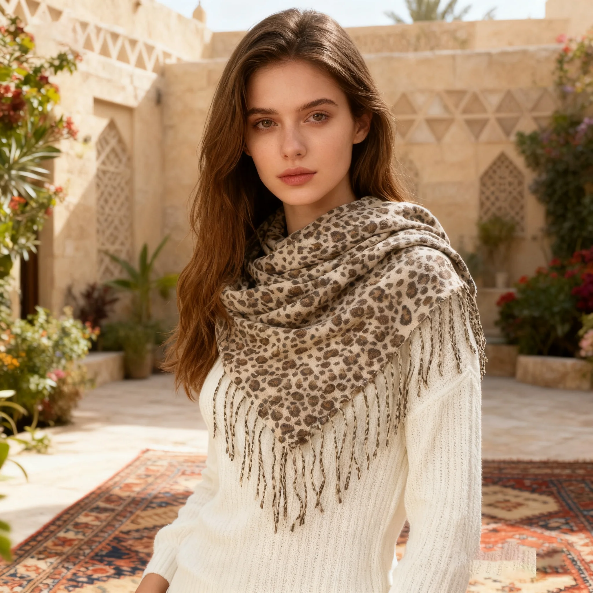

Квадратный шарф с леопардовым принтом для женщин, зимняя толстая шаль из пашмины, модный платок с кисточками, мусульманская женская накидка-глушитель 100*100 см