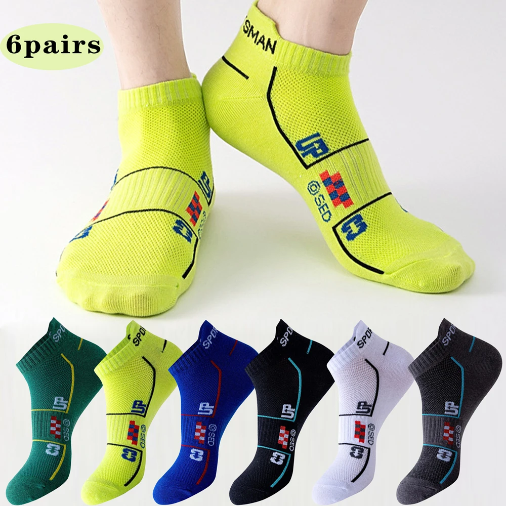 6 Pairs/Lot High Quality Men Ankle Socks Breathable Cotton Sports Running Mesh Casual Athletic Thin Cut Short Sokken