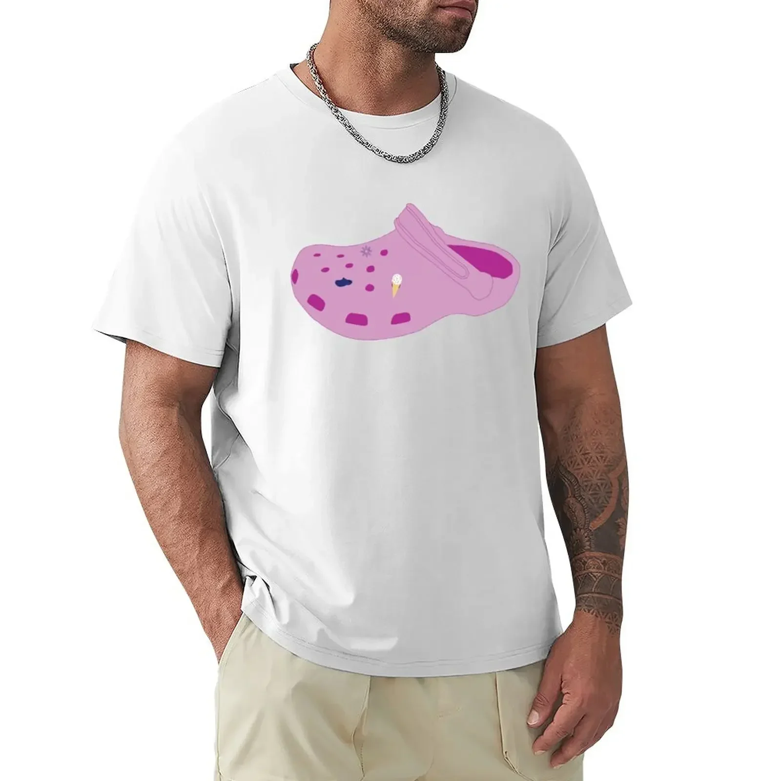 Round Neck Pink Croc with Jibbitz T-shirt customizeds plain animal prinfor boys mens cotton t shirts hippie clothes  harajuku