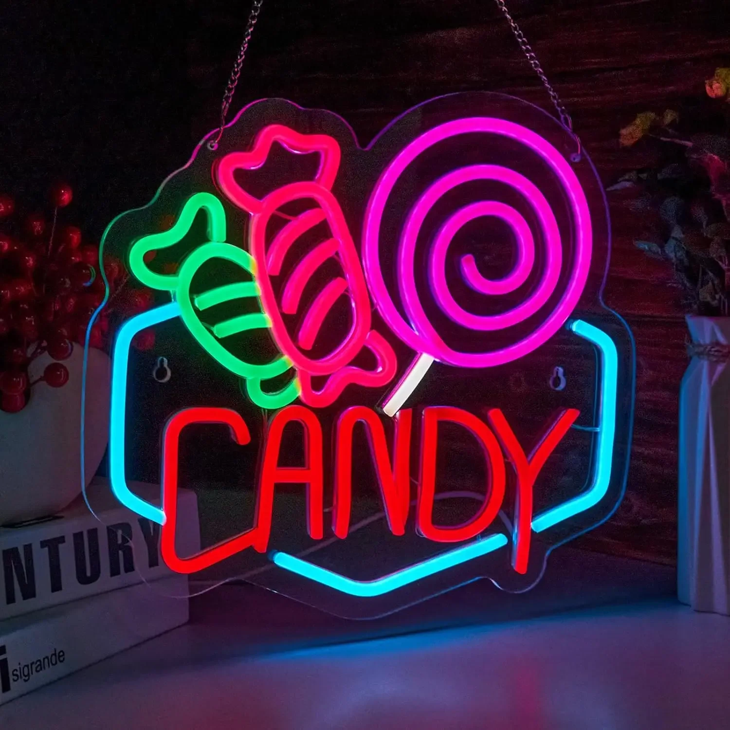 

Неоновая вывеска Candy Night USB с регулируемой яркостью, светодиодная неоновая вывеска, украшение на стену для конфетного магазина, человек, пещера, гостиной, подарки на день рождения