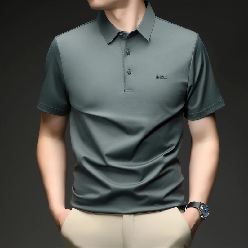 Lässiges Polo-T-Shirt für Herren, kurzärmelig, elastisch, atmungsaktiv, für Business, Büro, Alltag, Sommer, leichte Bluse – Detail 12