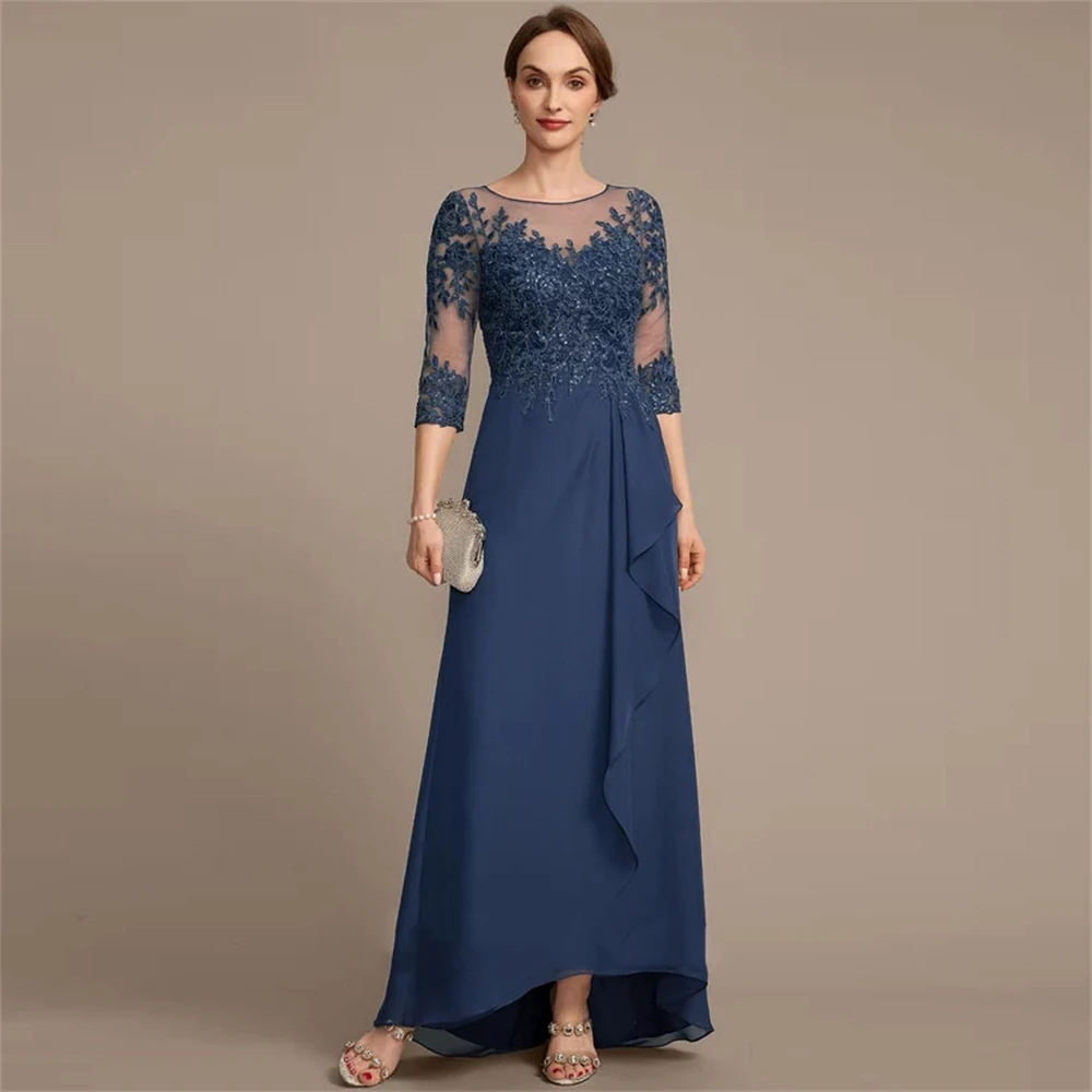 

Simple Lace dress women high quality elegant mother of the bride Appliques Dress Beading Sequined Elegant decoration Dress