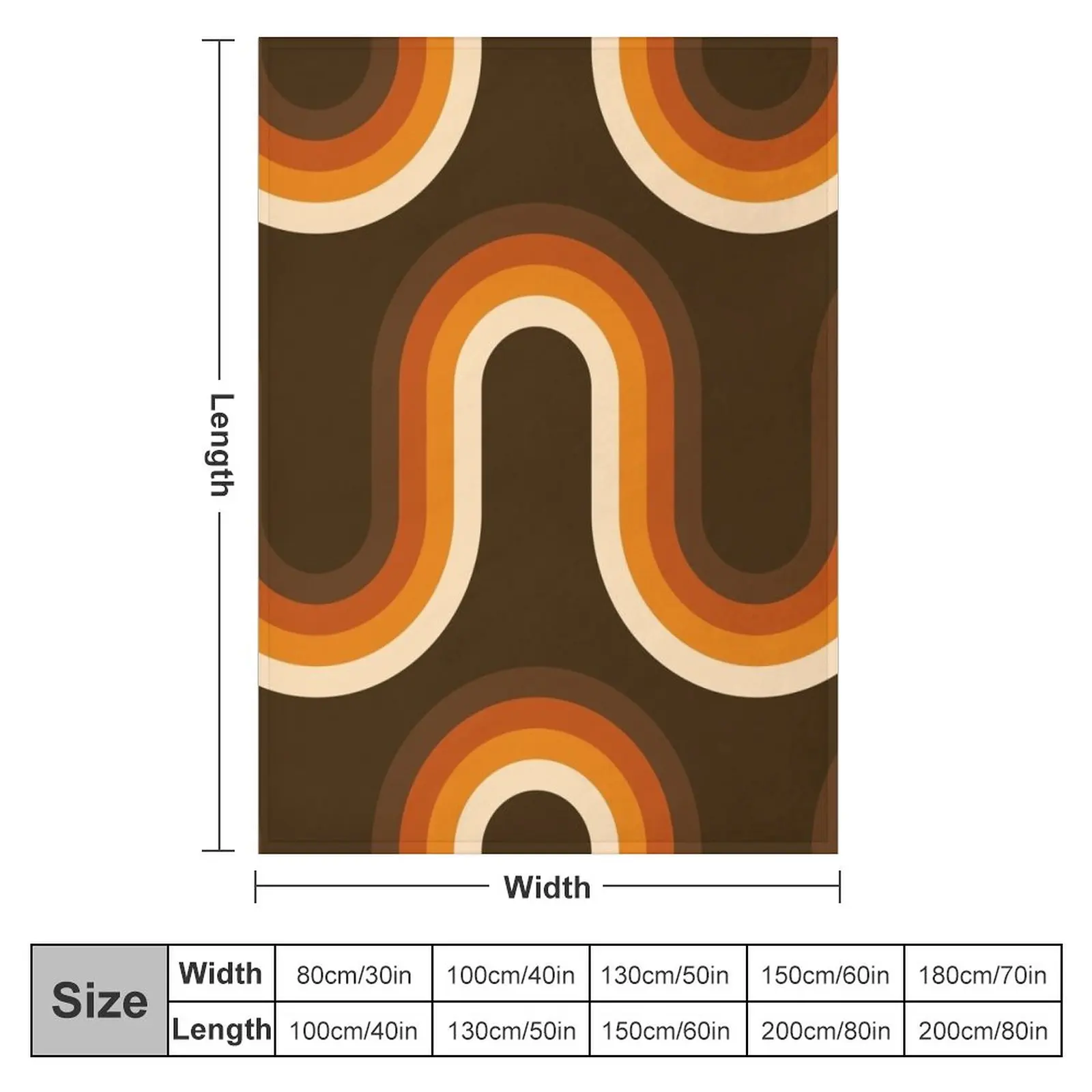 70s Pattern Orange and Brown Waves Throw Blanket Flannel Fabric Luxury Brand Blanket