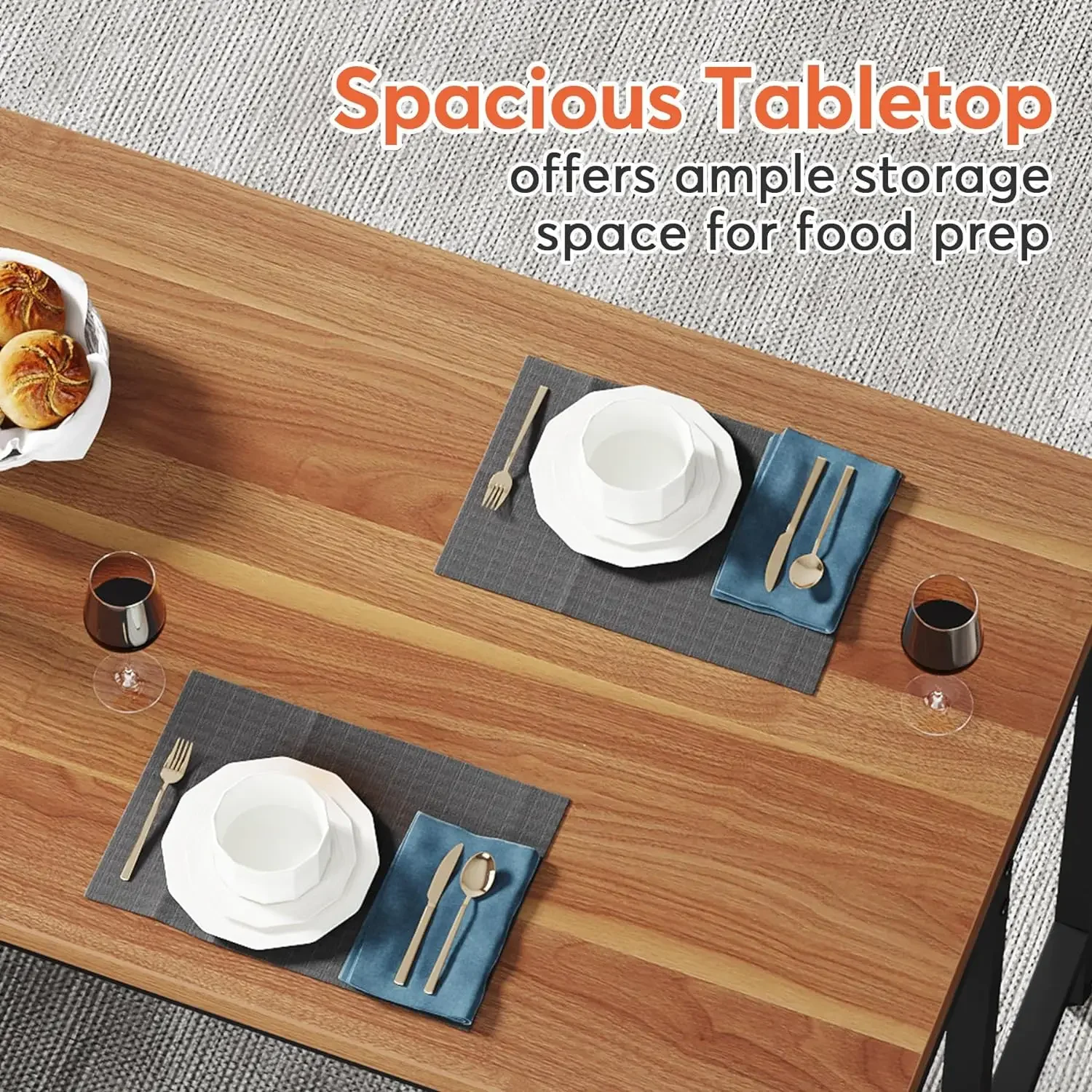 Kitchen Island, Kitchen Shelf Kitchen Bar Table with 5 Open Storage Shelves and Large Worktop, Industrial Butcher Block Island