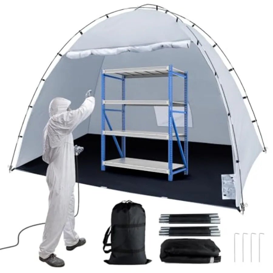 

Portable Paint Booth Tent Extra Large 10x6x6.5ft Spray Paint Tent with Built-in Floor and Mesh Screen and Windproof Hooks for F