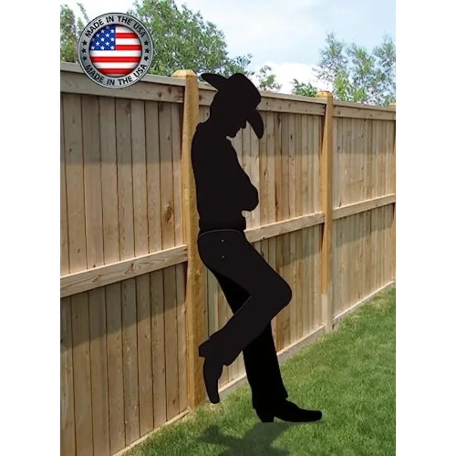 FrontYard Originals All-Weather Leaning Cowboy for outdoor yard art, durable waterproof material, brown and tan, weather-resist