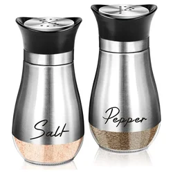 Factory Sale Salt and Pepper Shakers Set Glass Bottom with Stainless Steel Lid for Kitchen Cooking Table Bulk Quantity