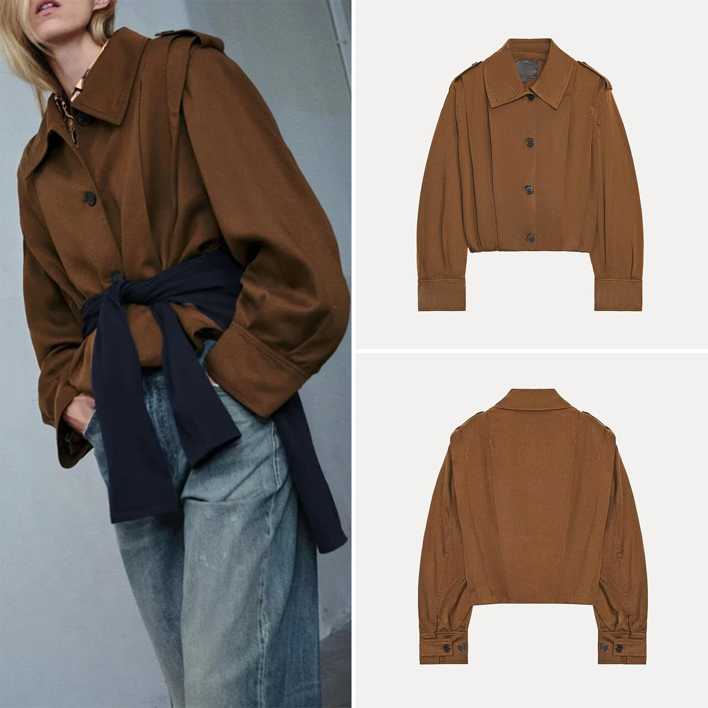 

Women's Sli Versatile Pleated Belted Coat Autumn 2025 Commute Sle Loose Fit Breathable Polyester Fiber Long Sve