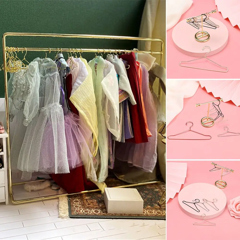 10pcs Dollhouse Furniture Decorations Cute 1/6 Doll Doll Accessories Metal Dress Clothes Hanging Mini Hangers