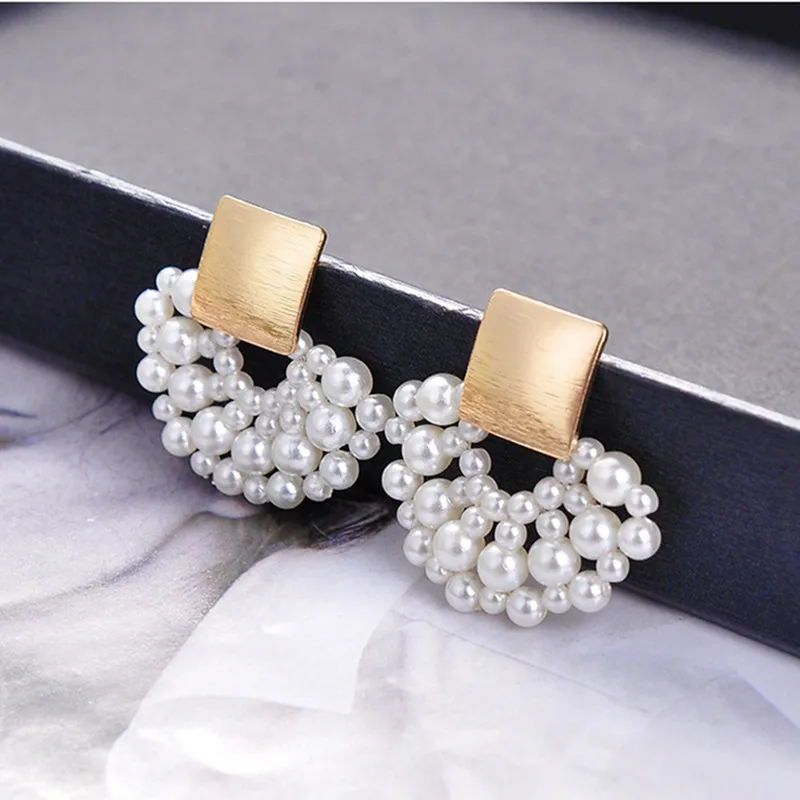 2023 New Simulated Pearl Stud Earrings Women Bohemian Geometric Earrings Wedding Jewelry Korean Earrings