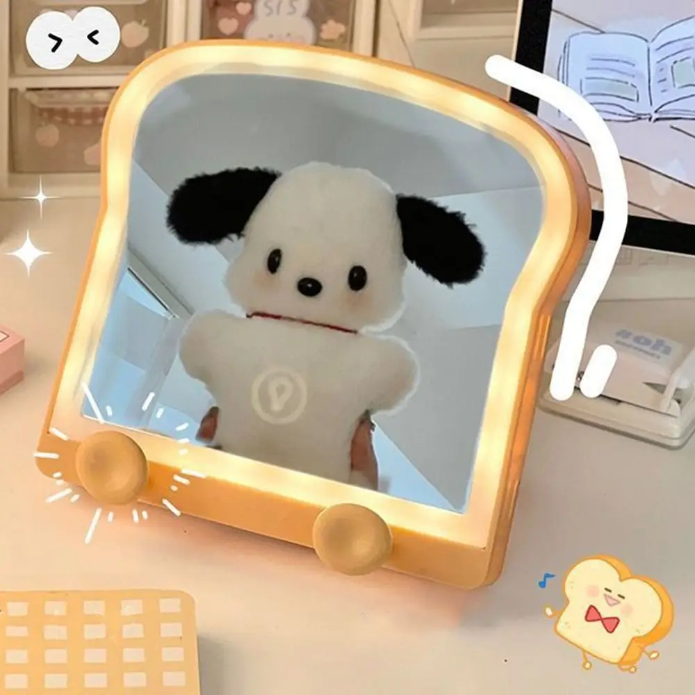 

Portable Bread Shaped LED Makeup Mirror Luminous Rechargeable Beauty Mirror USB Cable Adjustable LED Daylight Vanity Mirror Gift