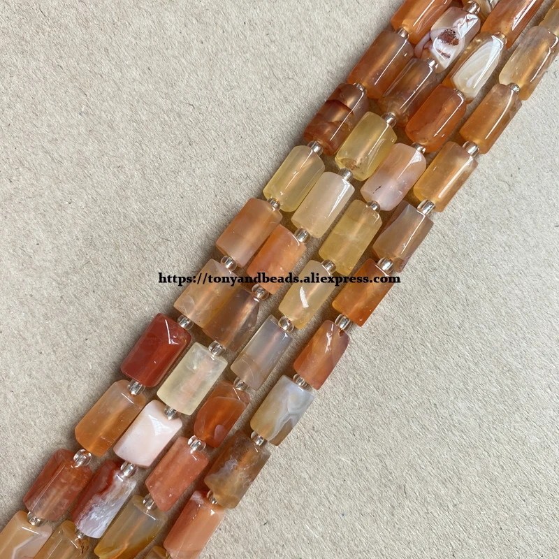 7'' Natural Faceted Orange Botswana Agate Cylinder Spacer Stone Beads 6.5X10mm For Jewelry Making DIY