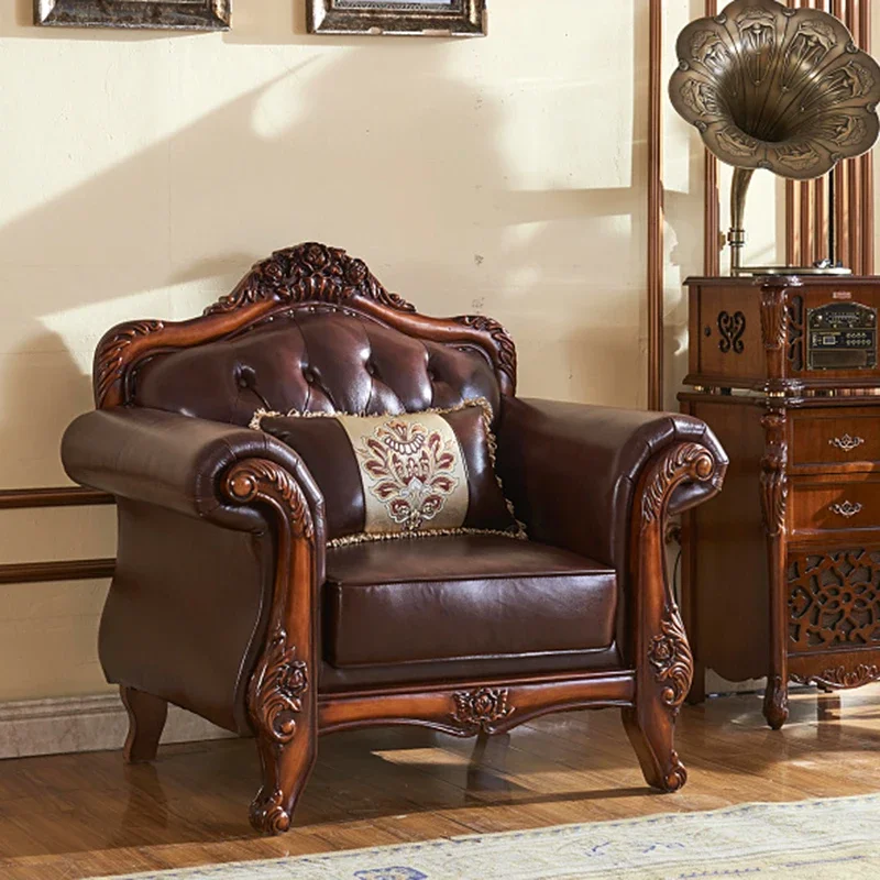 โซฟาห้องนั่งเล่นสไตล์นอร์ดิกยุโรป หนังแท้ โครงไม้จริง โซฟาห้องนั่งเล่นทันสมัย โซฟาห้องนอนแบบพัฟ เฟอร์นิเจอร์ทันสมัย