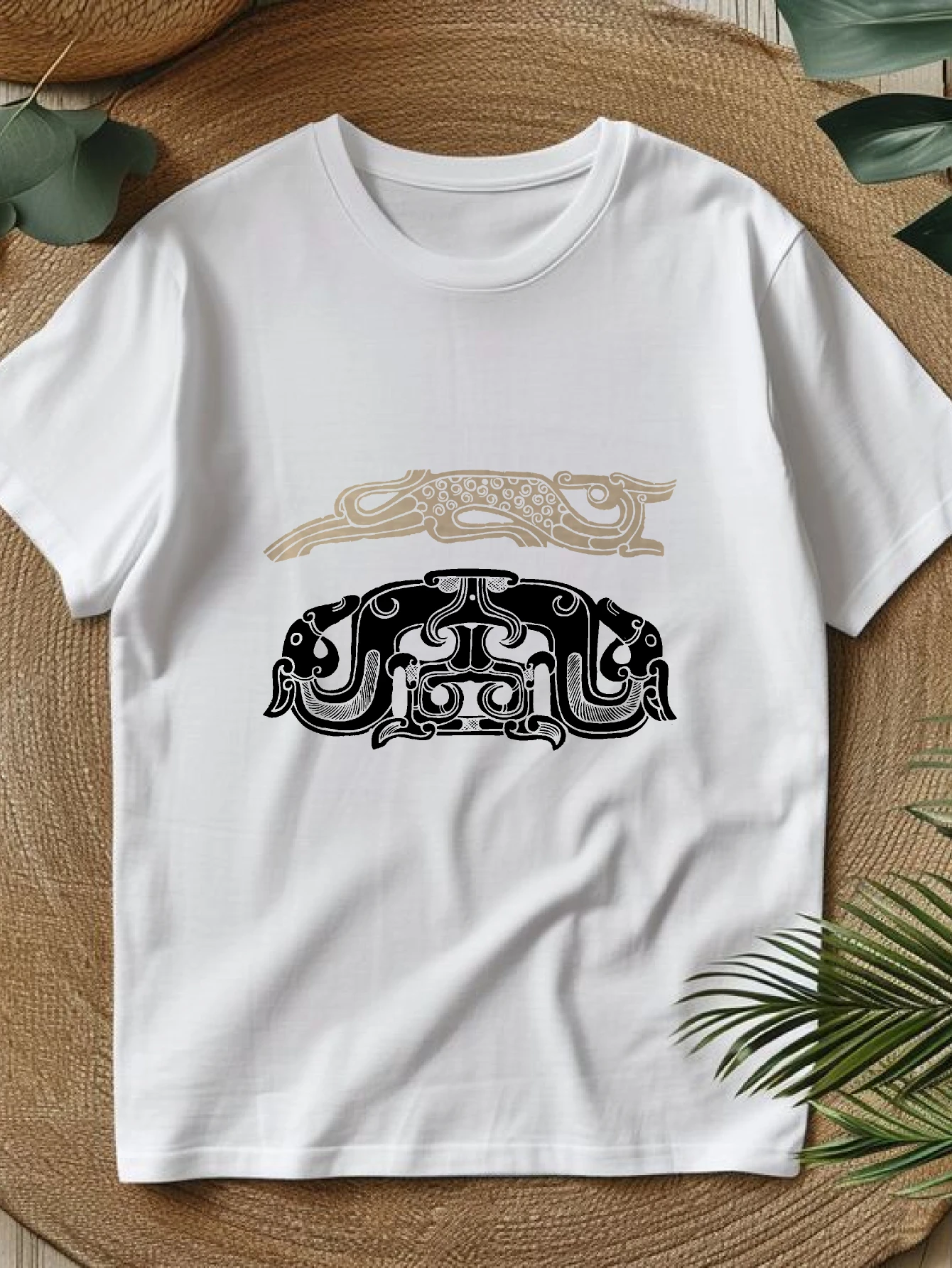 

Women's T-shirts Chinese style Casual Women's clothing Running Casual 100% cotton Abstract Tribal Art Design printed tee Gym