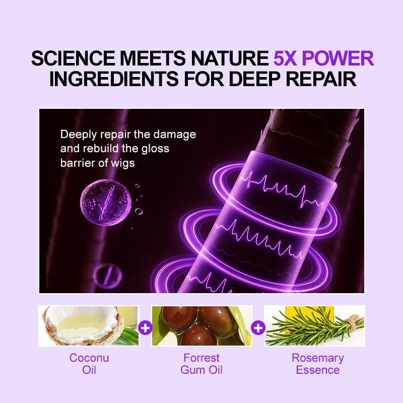 زيت جوز الهند PURC لتنعيم الشعر المستعار وإصلاح لامع ومنتجات العناية بالشعر المستعار المغذي التالف #4